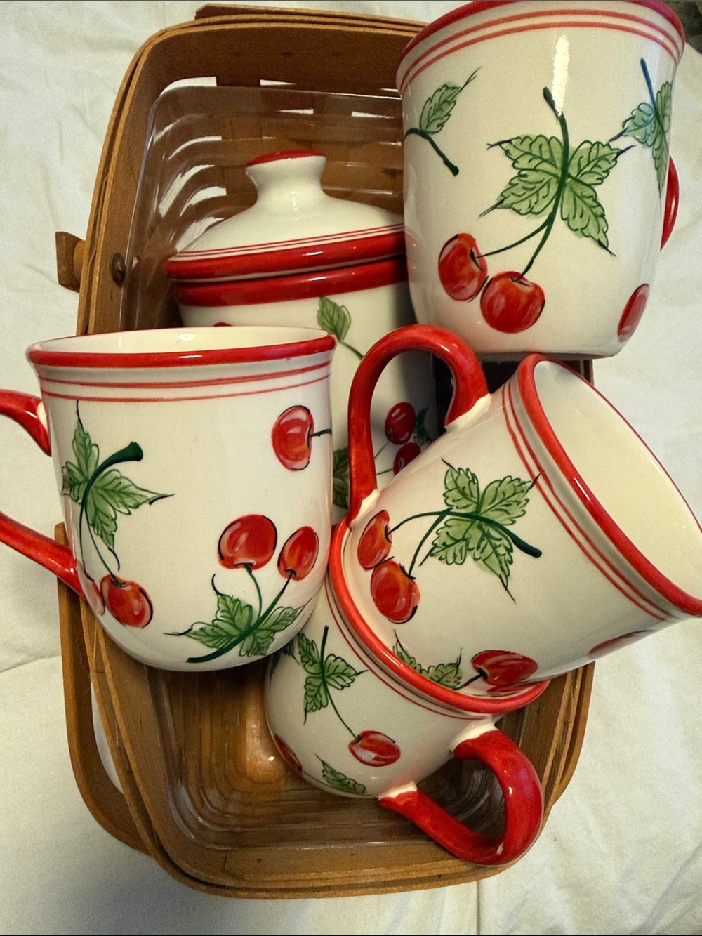 Vintage cherries jubilee Ceramic Mugs - Set of 4 Mugs and canister.  Adorable!